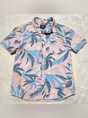O'Neill Pink & Blue Palm Print Short Sleeve Button-Up Shirt